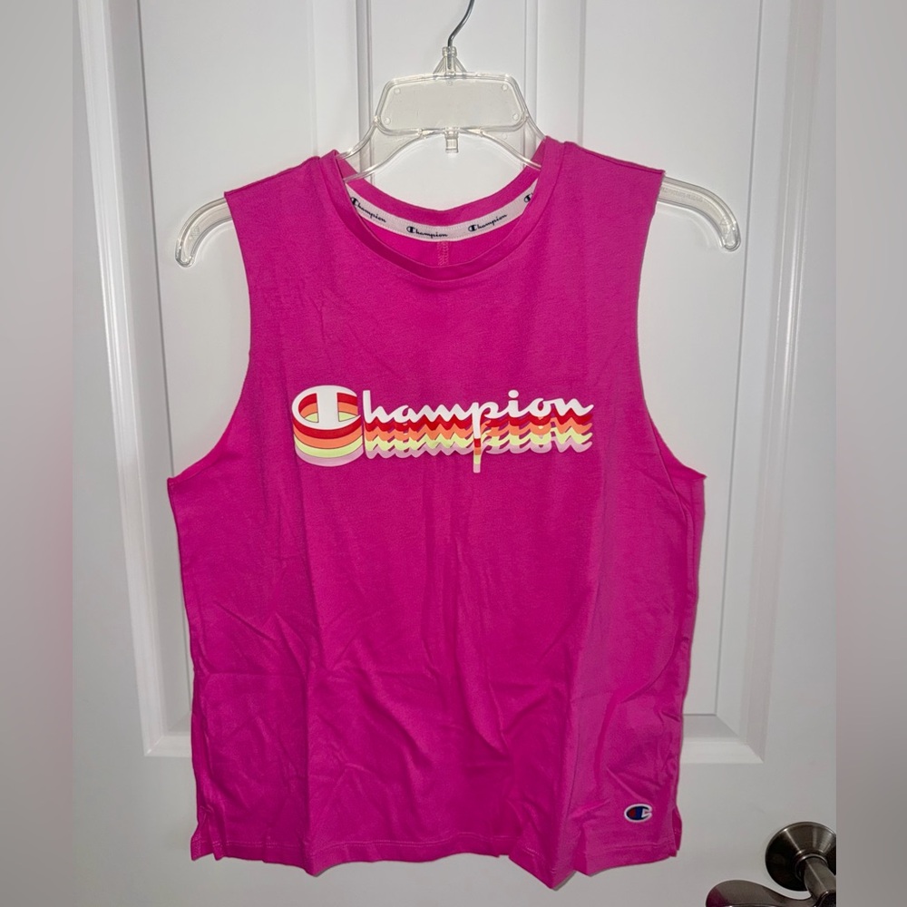 Champion Hot Pink Logo Tank with Retro Accent